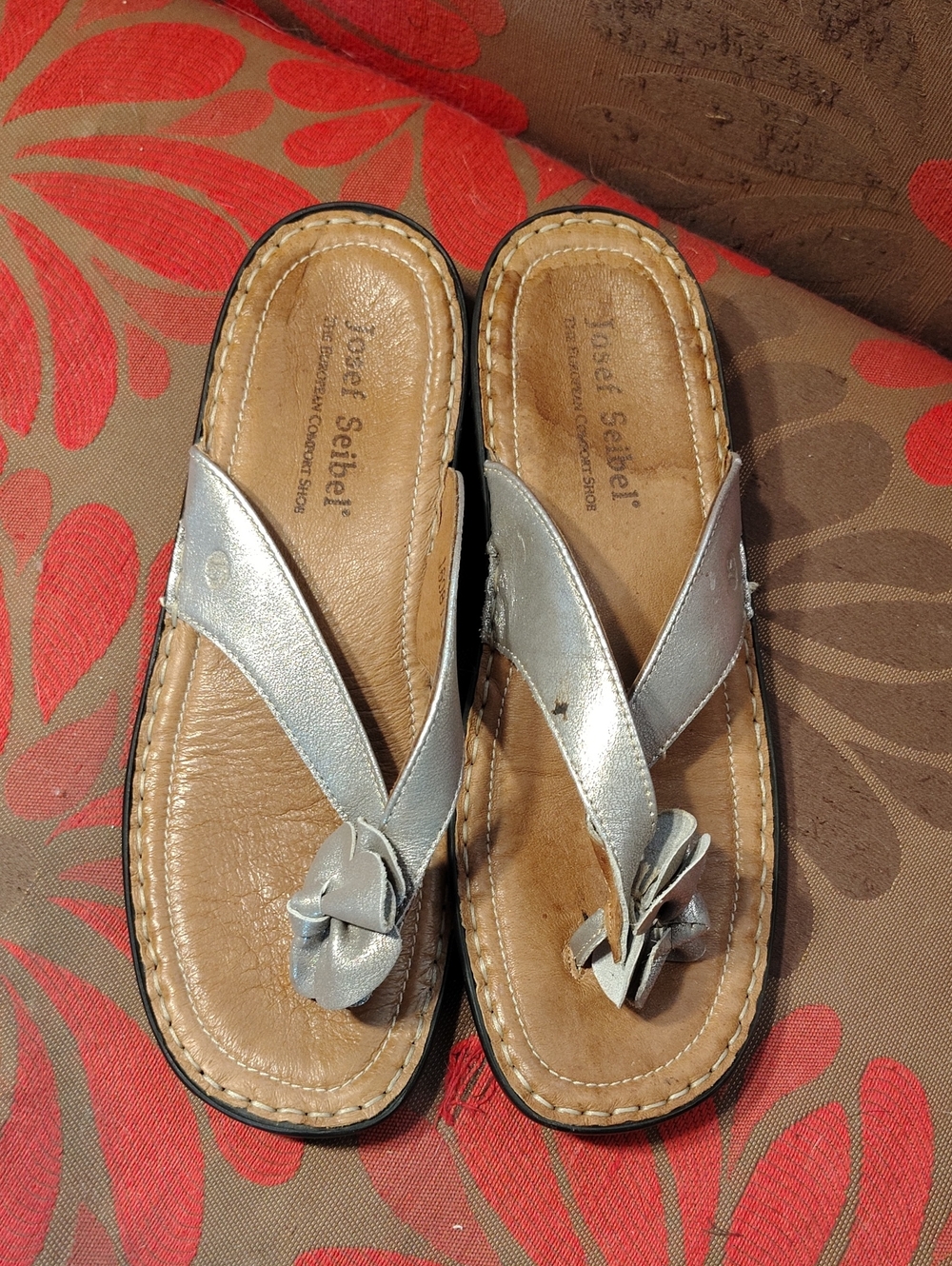 Josef Seibel Metallic Silver Leather Knot-Front Women's Sandals